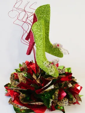 Red, Lime Green & Leopard Print High Heel Shoe Centerpiece