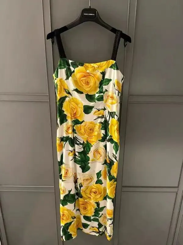 Retro Floral Drop Shoulder Halter Dress