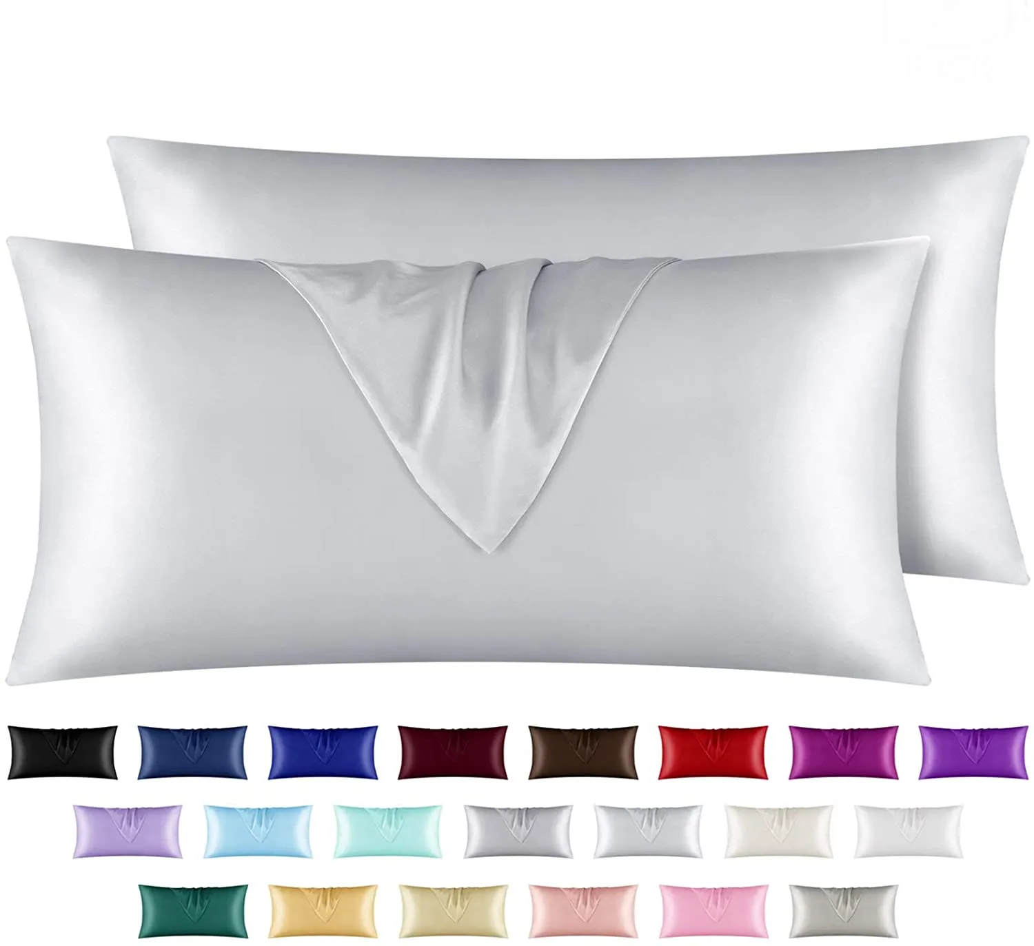 Satin Pillowcase for Hair and Skin, 2 pcs Silky Pillowcases with Envelop Closure