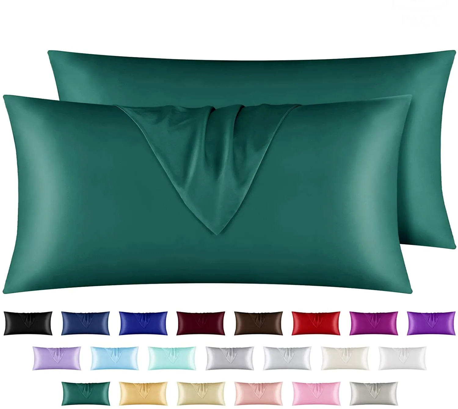 Satin Pillowcase for Hair and Skin, 2 pcs Silky Pillowcases with Envelop Closure