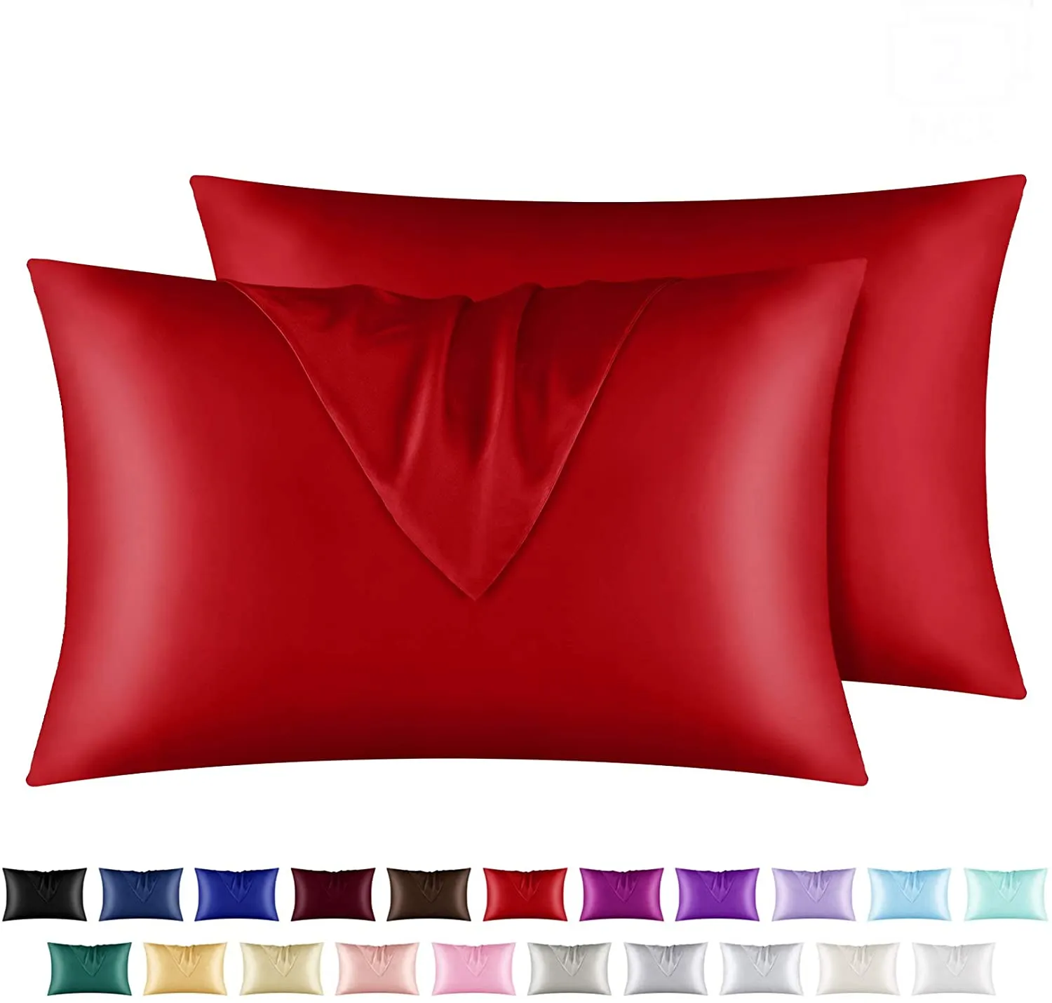 Satin Pillowcase for Hair and Skin, 2 pcs Silky Pillowcases with Envelop Closure