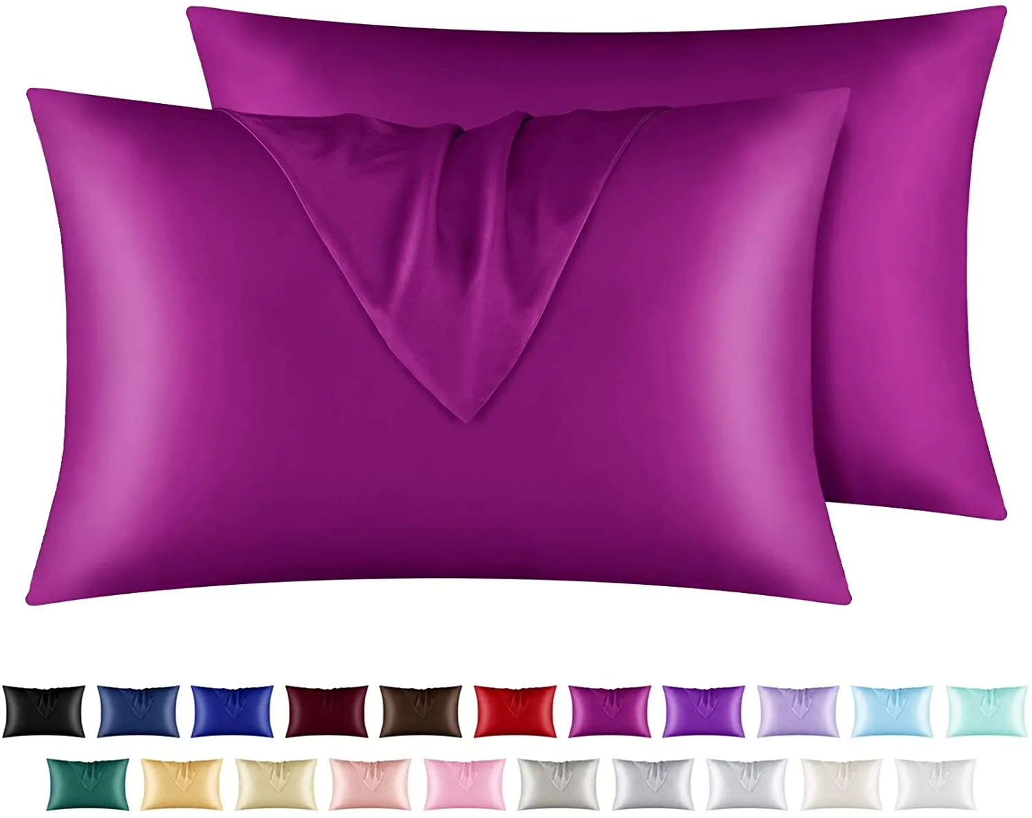 Satin Pillowcase for Hair and Skin, 2 pcs Silky Pillowcases with Envelop Closure