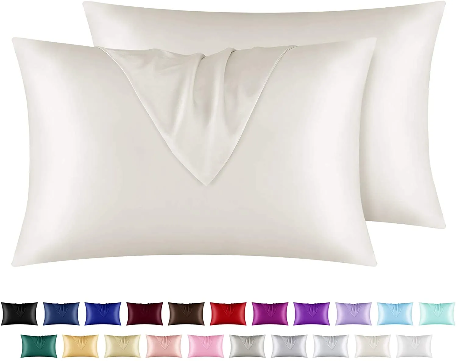 Satin Pillowcase for Hair and Skin, 2 pcs Silky Pillowcases with Envelop Closure