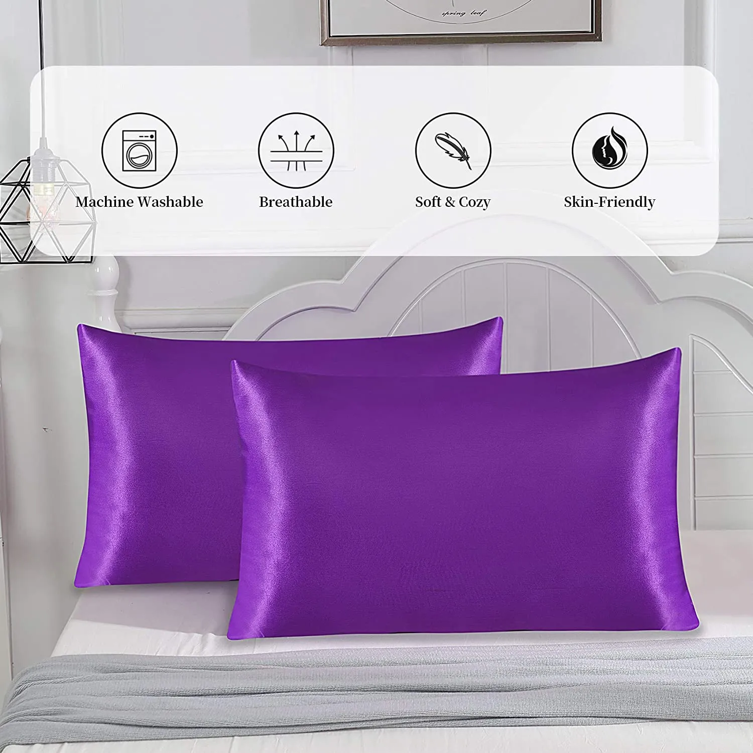 Satin Pillowcase for Hair and Skin, 2 pcs Silky Pillowcases with Envelop Closure