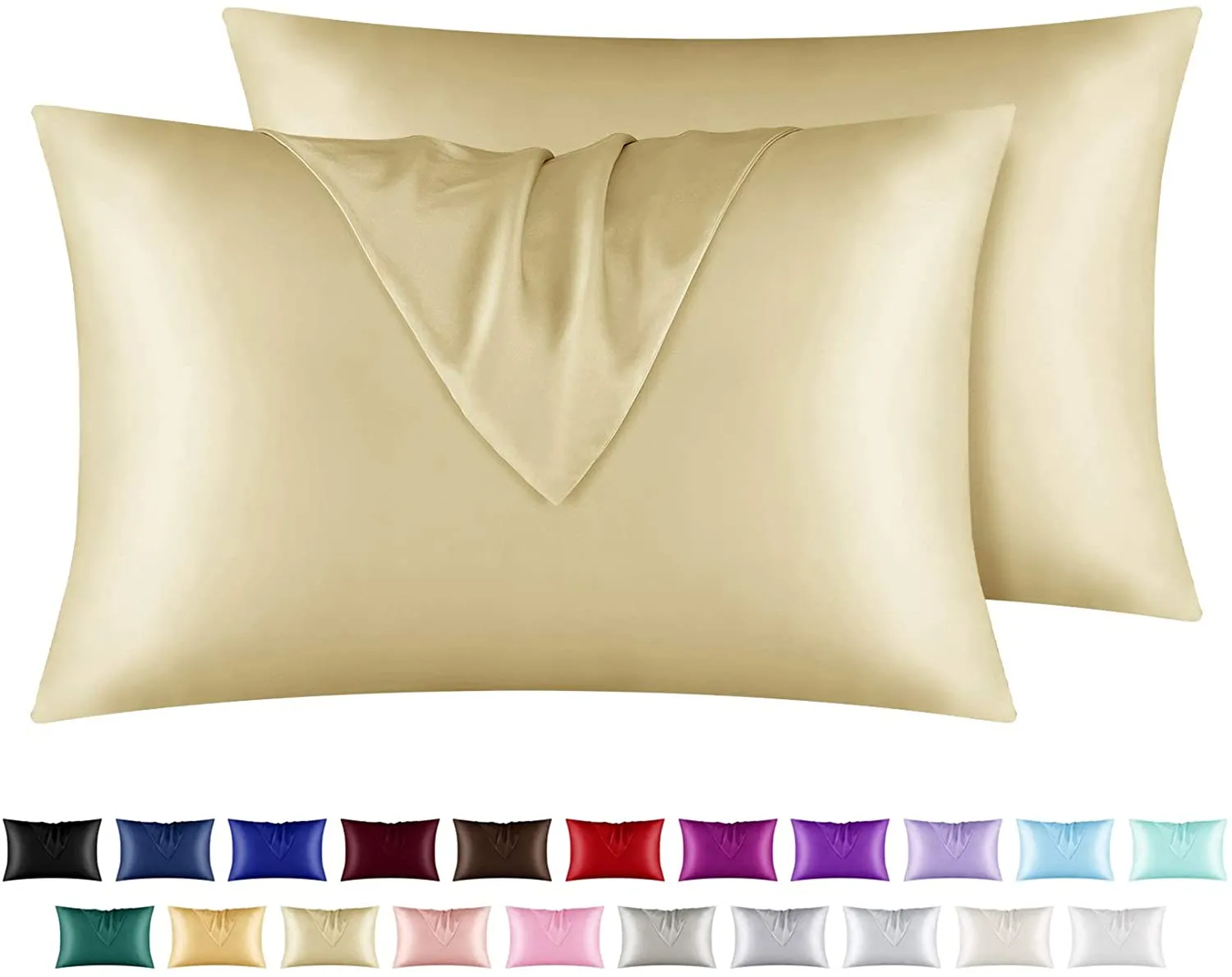 Satin Pillowcase for Hair and Skin, 2 pcs Silky Pillowcases with Envelop Closure