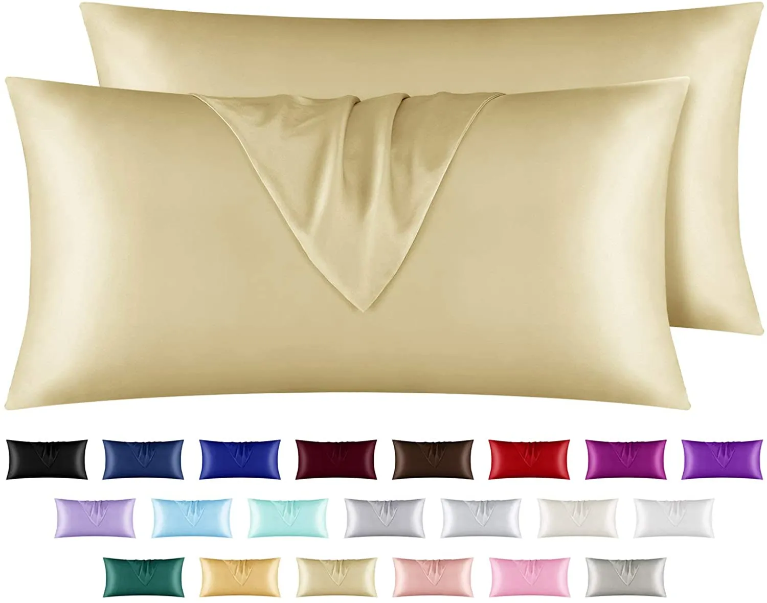 Satin Pillowcase for Hair and Skin, 2 pcs Silky Pillowcases with Envelop Closure