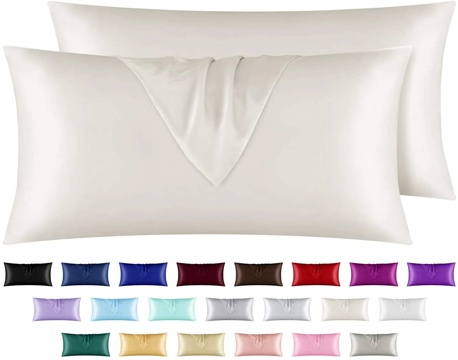 Satin Pillowcase for Hair and Skin, 2 pcs Silky Pillowcases with Envelop Closure