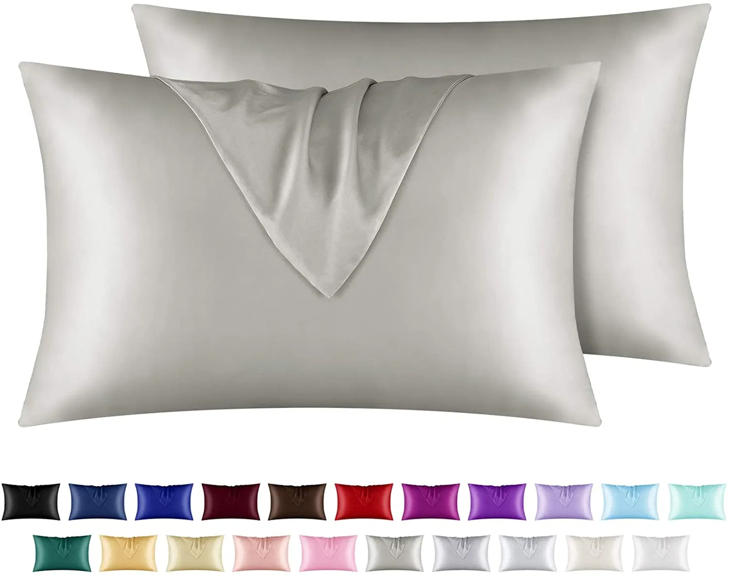 Satin Pillowcase for Hair and Skin, 2 pcs Silky Pillowcases with Envelop Closure