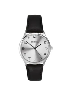 Sekonda 1851 Gents Quartz Silver Dial Black Leather Upper Strap Watch