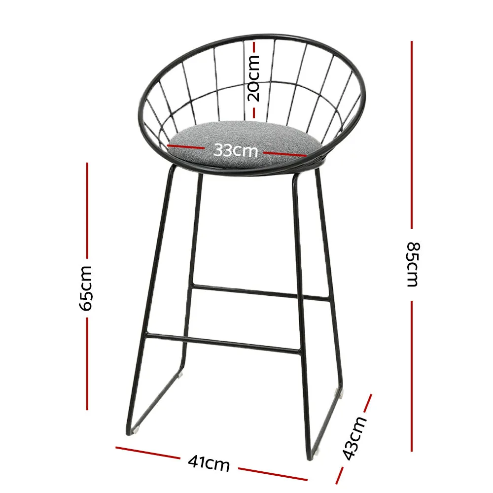 Set of 2 Bar Stools Steel Fabric - Grey and Black