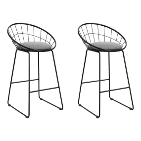 Set of 2 Bar Stools Steel Fabric - Grey and Black