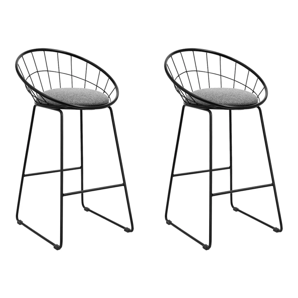 Set of 2 Bar Stools Steel Fabric - Grey and Black