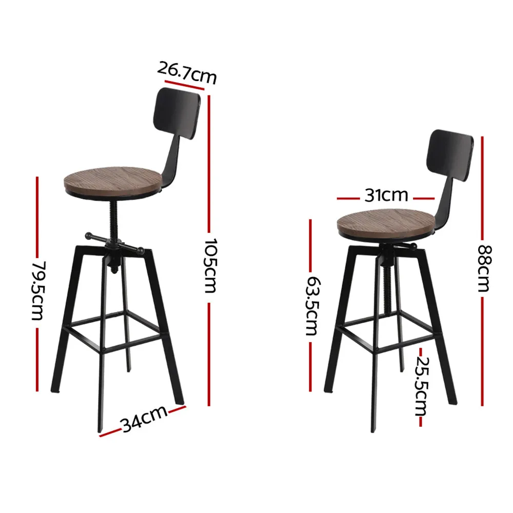 Set of 2 Rustic Industrial Style Metal Bar Stool - Black and Wood