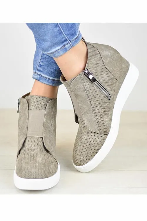 Side Zipper Sneakers Wedges