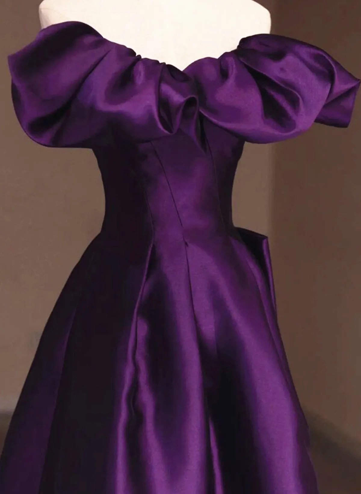 Solvbao Dark Purple Satin Off Shoulder Long Prom Dress, Purple Satin Evening Dress