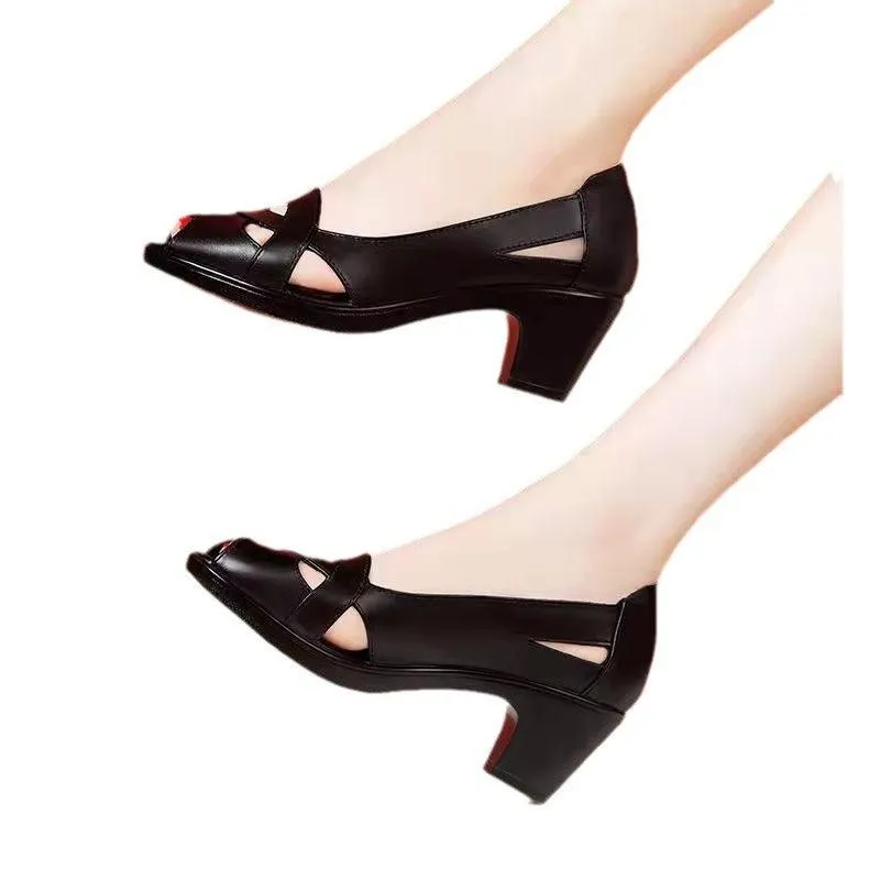 Stylish Chunky Heel Peep Toe Velcro Sandals with Soft Rubber Sole