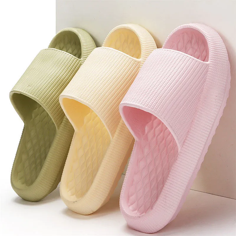 Summer EVA Slippers Solid Color Rhombus Stripe Anti-slip Slippers