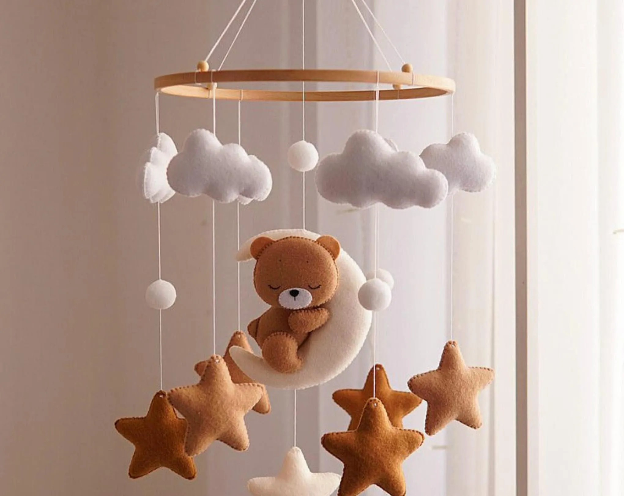 Teddy Bear Moon Mobile, Baby Mobile, Baby Mobile Neutral, Crib Mobile, Nursery Mobile, Nursery Decor, Baby Shower Gift