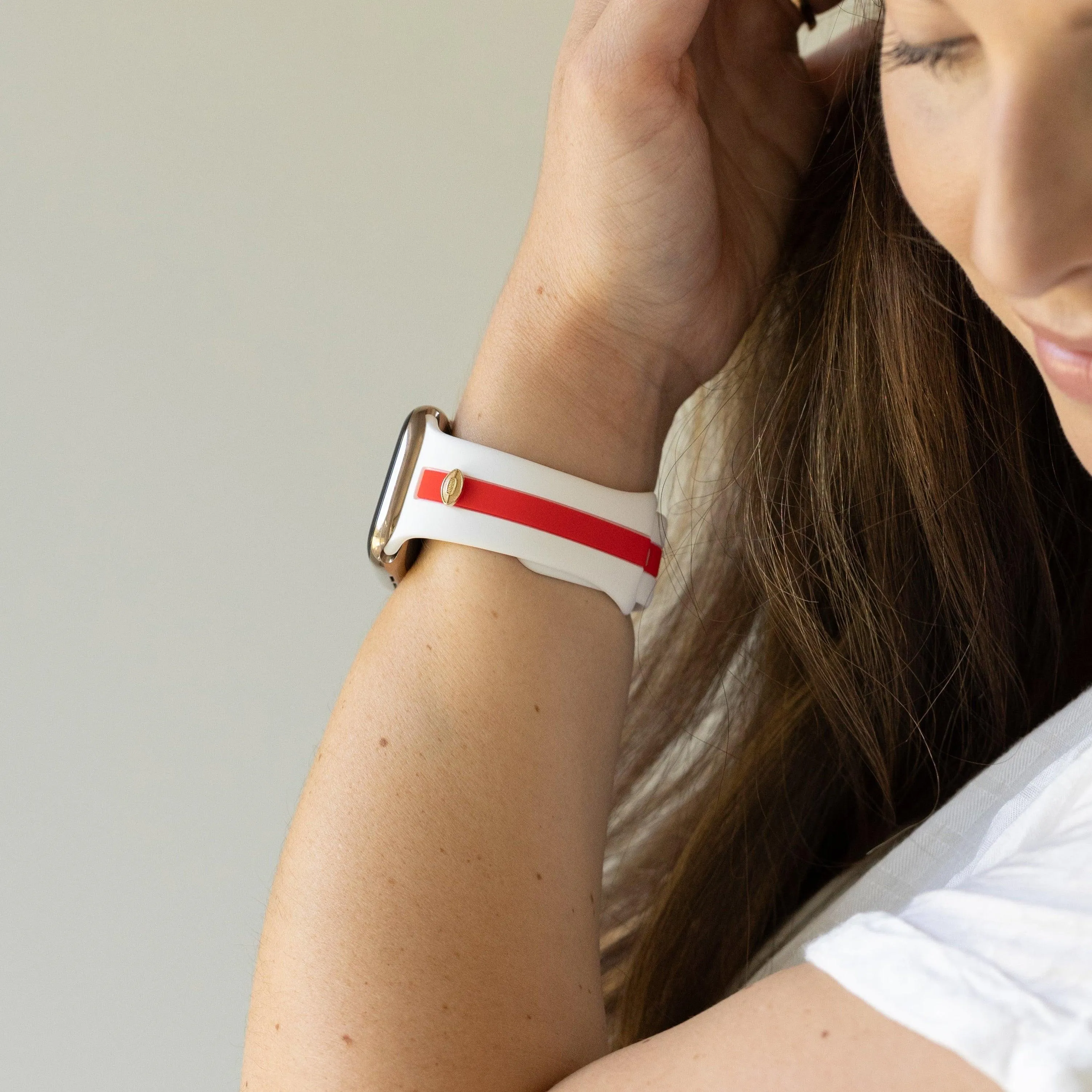 The L❤️ve Of F🏈🏈tball White & Red Smart Watch Band