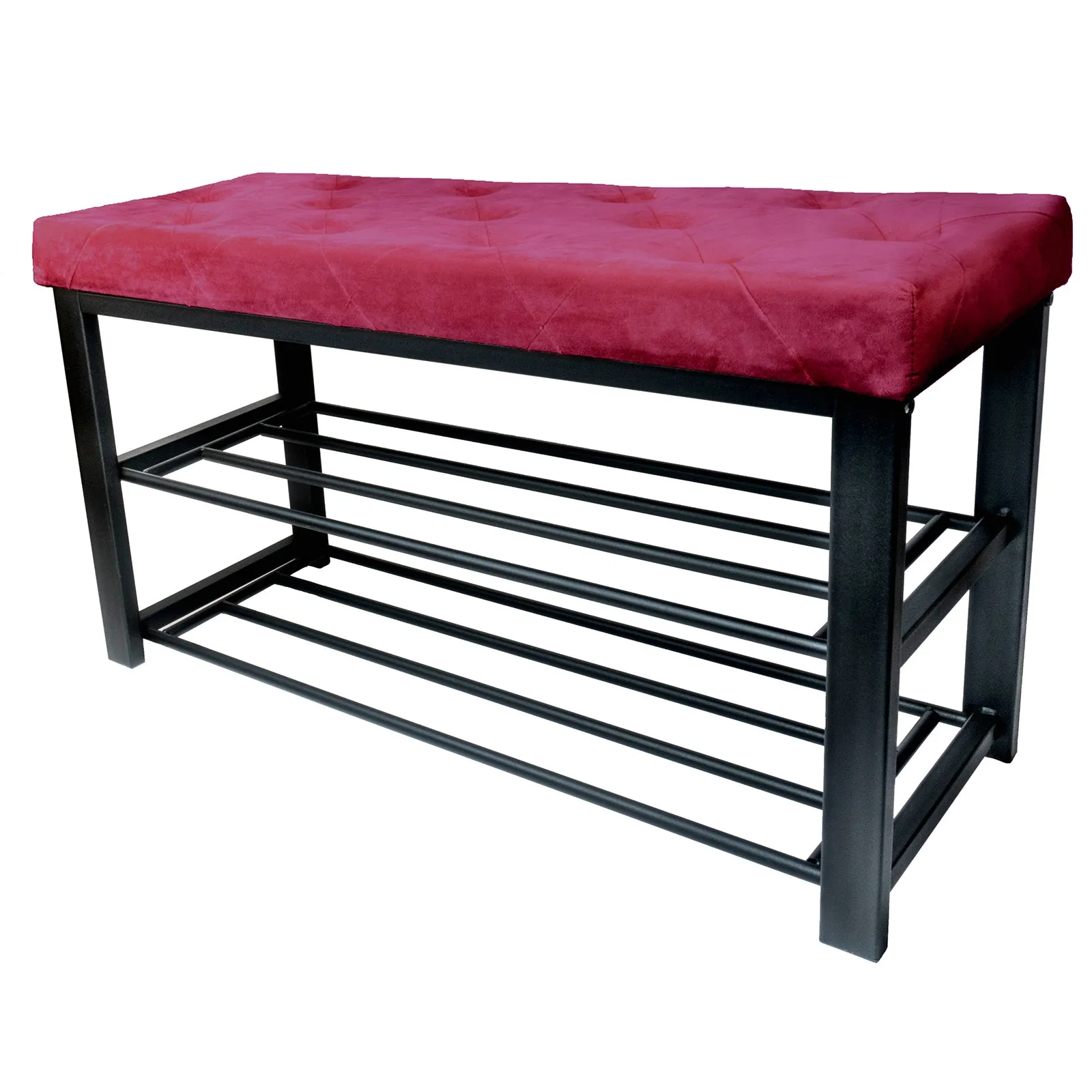 Two-Tier Padded Organization and Storage Bench, Shoe Rack with Open Shelves, 31¾" x 12½" x 18"