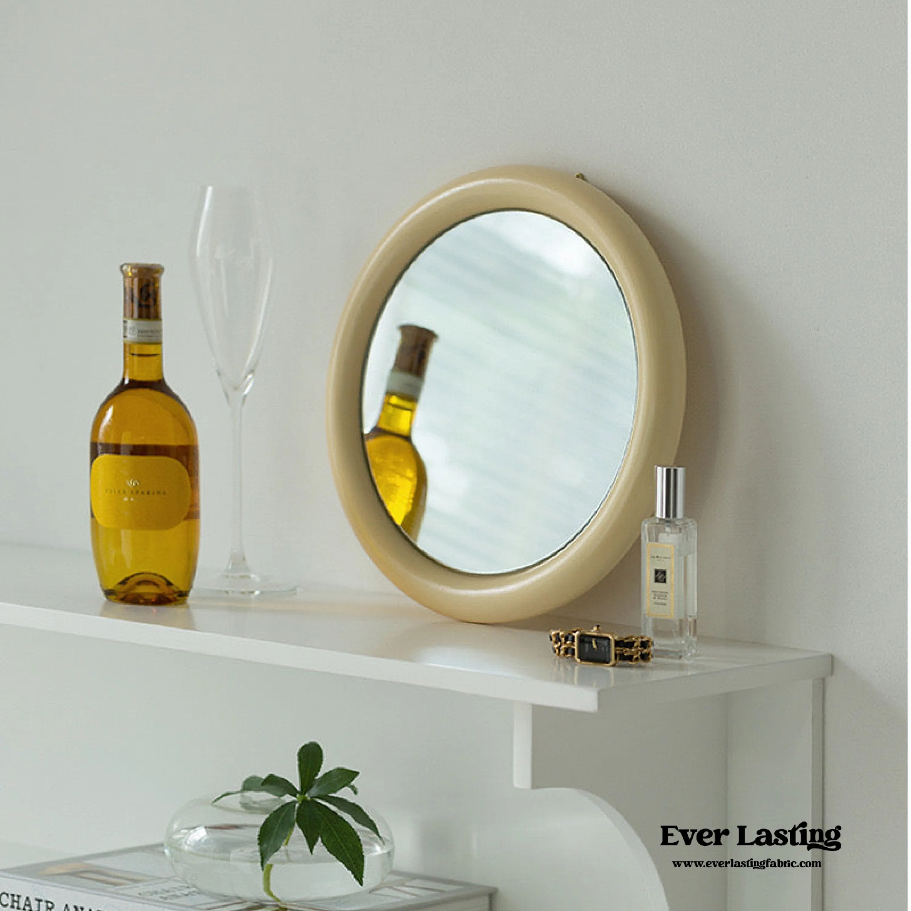 Wooden Circle Mirror / White